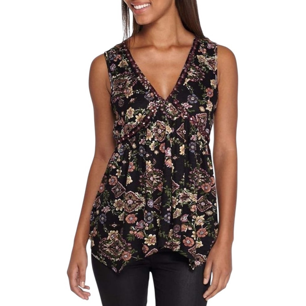 Penelope Project Large Tank Top Floral Print Sleeveless V‎ Neck Bohemian 1084